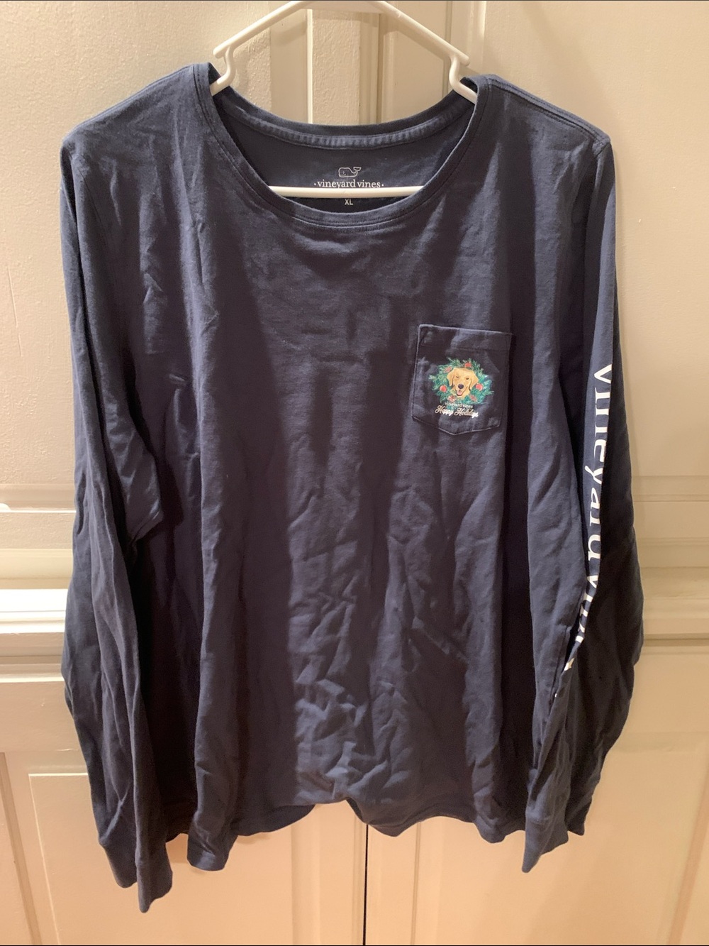 Vineyard Vines Navy Long-Sleeve Pocket Tee with Whale Graphic